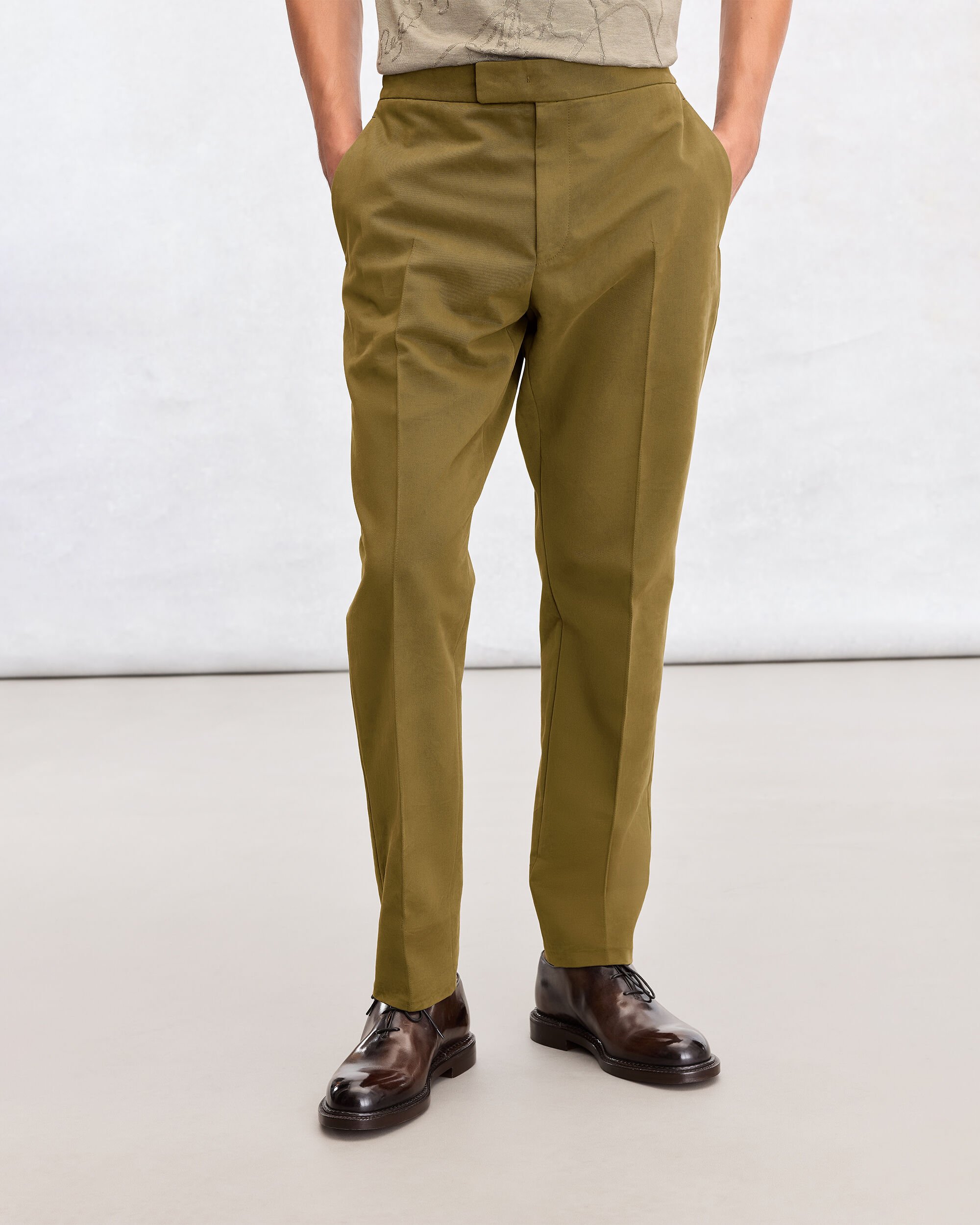 Alessio Trousers with Leather Zip-puller, Olive, hi-res