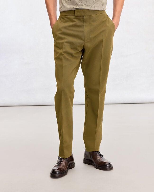 Alessio Trousers with Leather Zip-puller, Olive, hi-res
