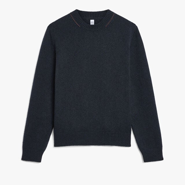 Leather Braiding Crewneck, COLD NIGHT BLUE, hi-res 1