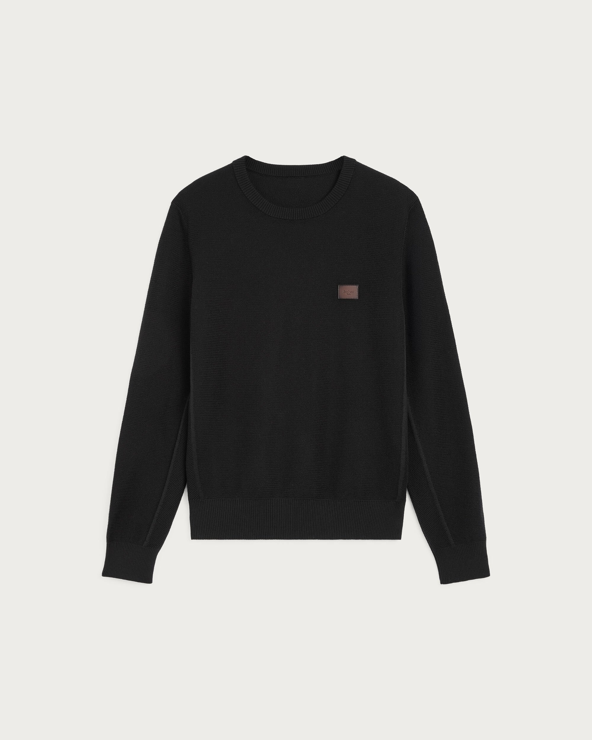 レザーディテール シャドウ クルーネック, Noir, hi-res