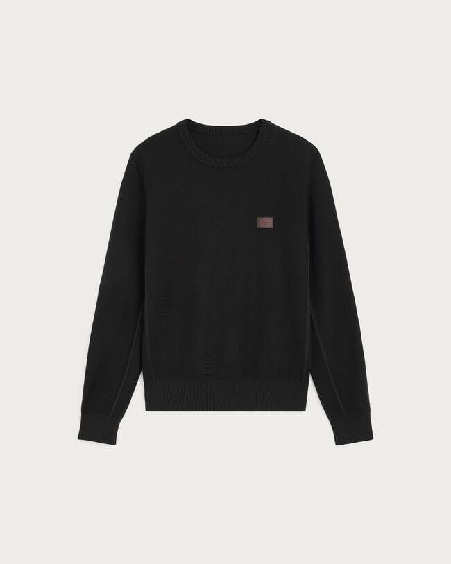 レザーディテール シャドウ クルーネック, Noir, hi-res