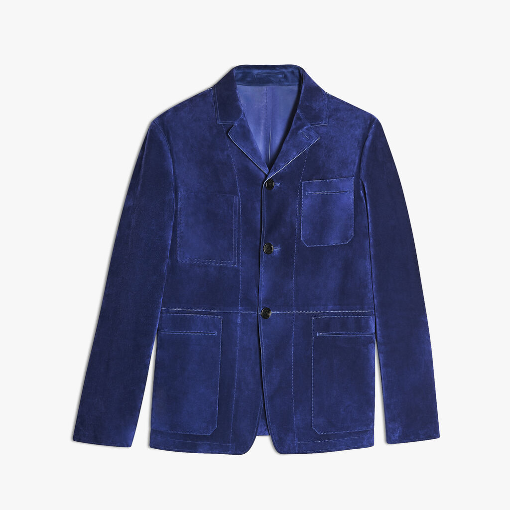 Unlined Calf Suede Leather Jacket Berluti Unlined Calf Suede Leather Jacket Blue Marine Hi Res