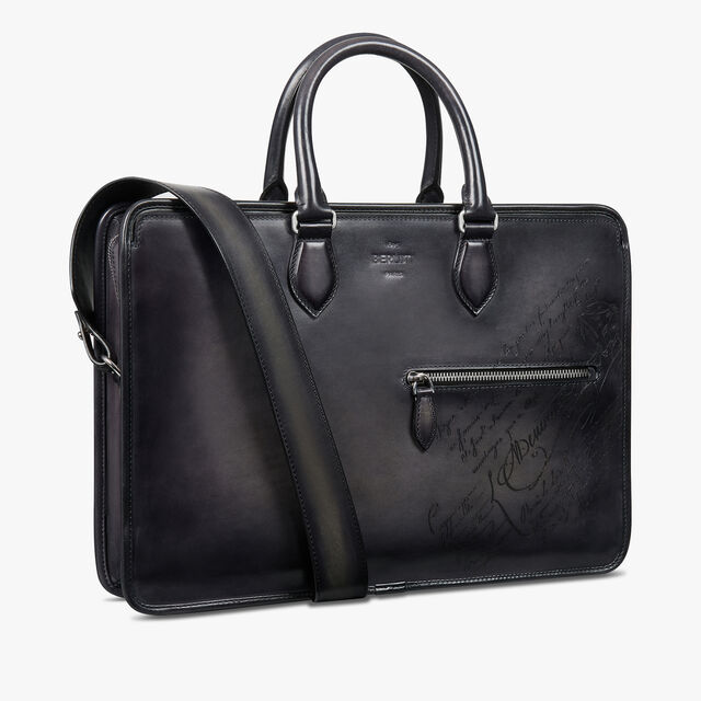 Un Jour Scritto Leather Briefcase, NERO GRIGIO, hi-res 2