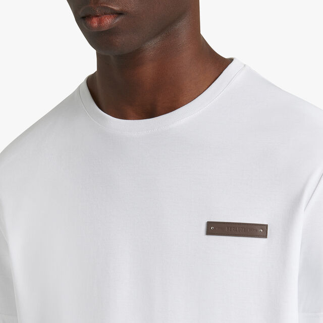 T-Shirt With Leather Detail, BLANC OPTIQUE, hi-res 4