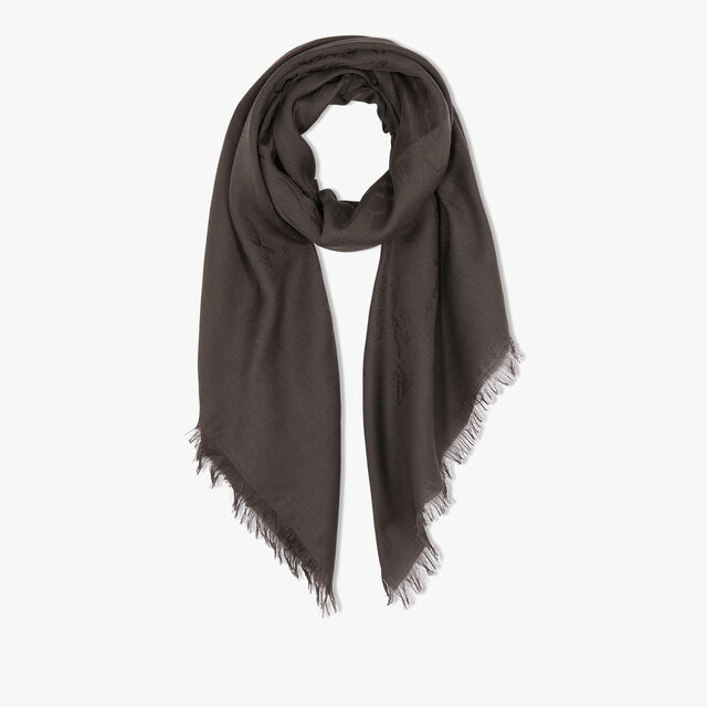 Wool & Silk Scritto Scarf, EARTH BROWN, hi-res 2