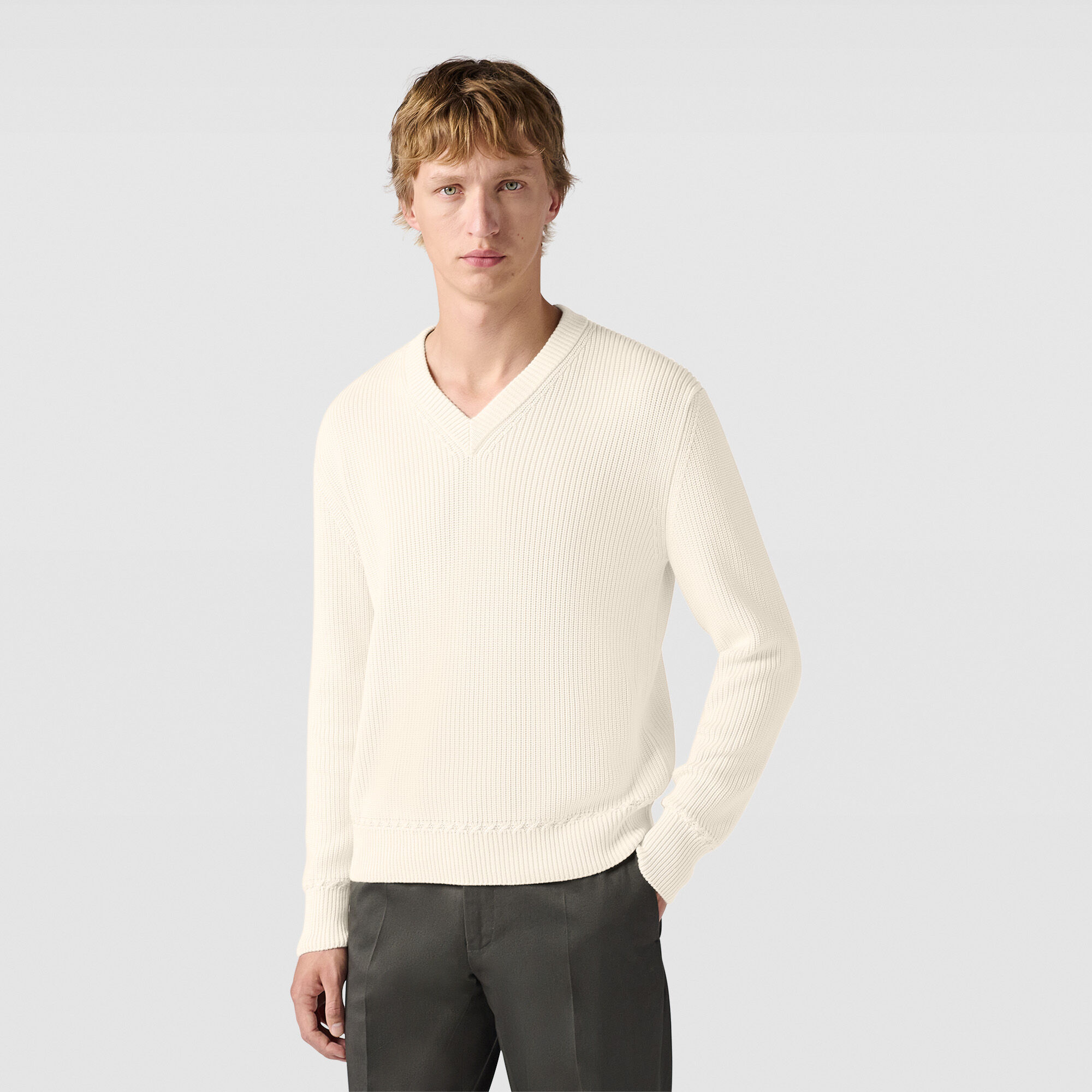 Pull Col V En Cotes Anglaises En Coton Et Soie Berluti FR