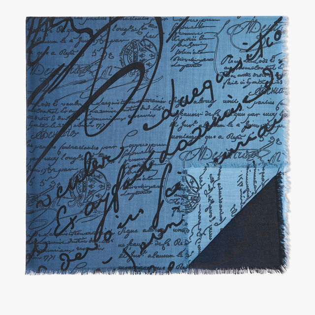 Wool Scritto Scarf With Patina Effect, SOFT BLUE, hi-res 1