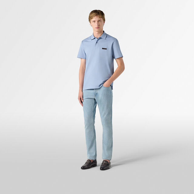 Polo Piqué Avec Détail En Cuir, PALE BLUE, hi-res 4