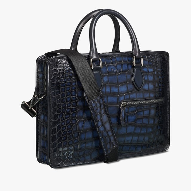 Un Jour Mini Alligator Leather Briefcase, NERO BLU, hi-res 2