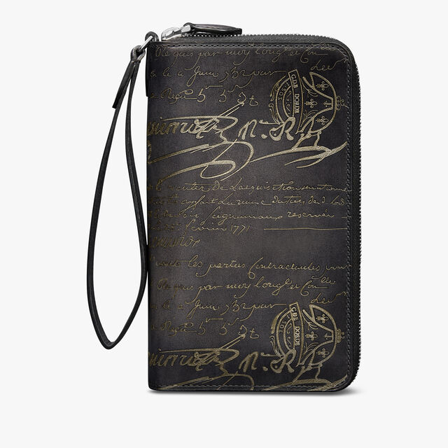 Tali Scritto Leather Long Zipped Wallet, NERO GRIGIO + GOLDEN, hi-res 1