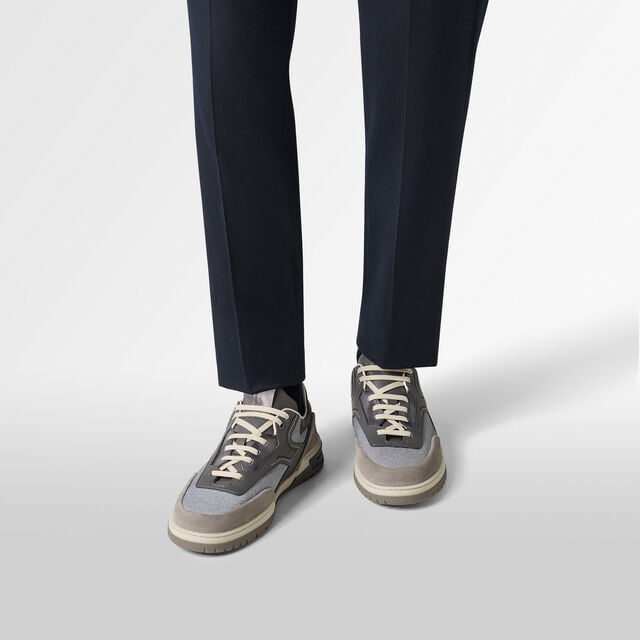 Sneaker Playoff En Cuir De Veau, Cuir De Veau Velours Et Textile, ADRIATIC BLUE, hi-res 2