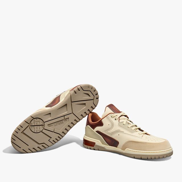 Playoff 图纹皮革运动鞋, OFF WHITE & CACAO INTENSO, hi-res 4