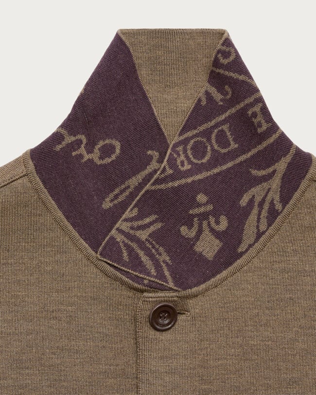 Knitted Overshirt with Leather Detail, Bronze Melange, hi-res