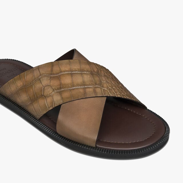 Sifnos Alligator And Leather Sandal, OLIVE, hi-res 6