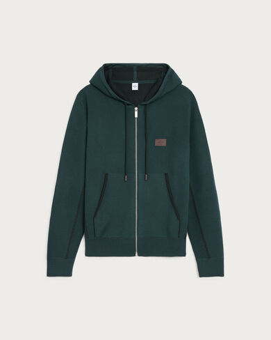 Pull Zipp&eacute; Shadow avec D&eacute;tails en Cuir, Fir Green, hi-res