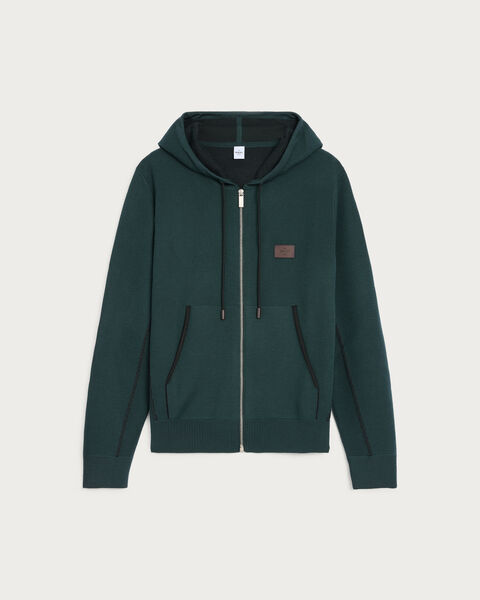 Shadow Zipped Hoodie with Leather Details, Fir Green, hi-res