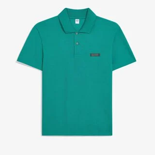 Leather Tab Polo, DEEP TEAL GREEN, hi-res