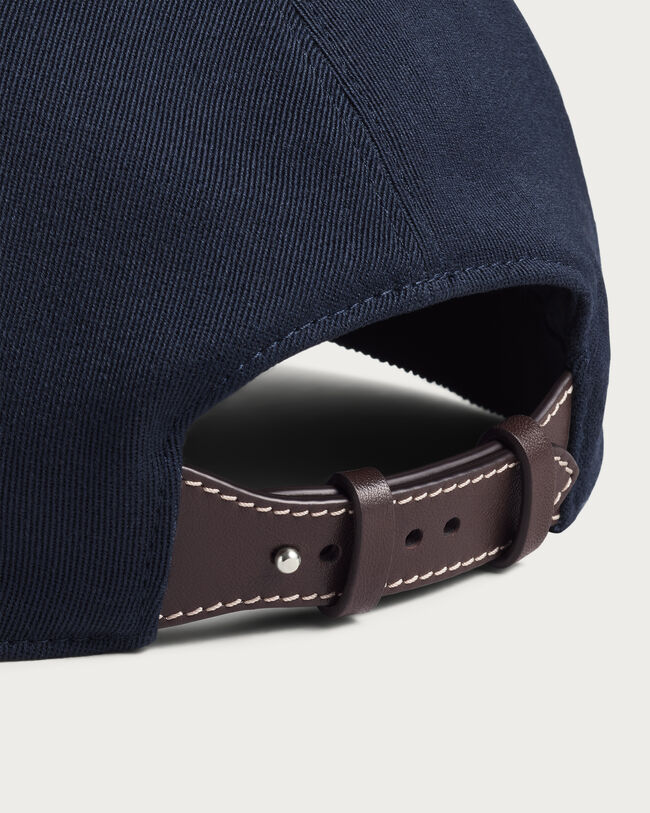 Baseball Cap with Leather Visor, Marine, hi-res