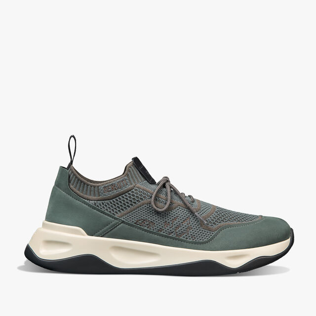 Shadow Scritto Knit And Nubuck Leather Sneaker, STORM GREEN, hi-res 1