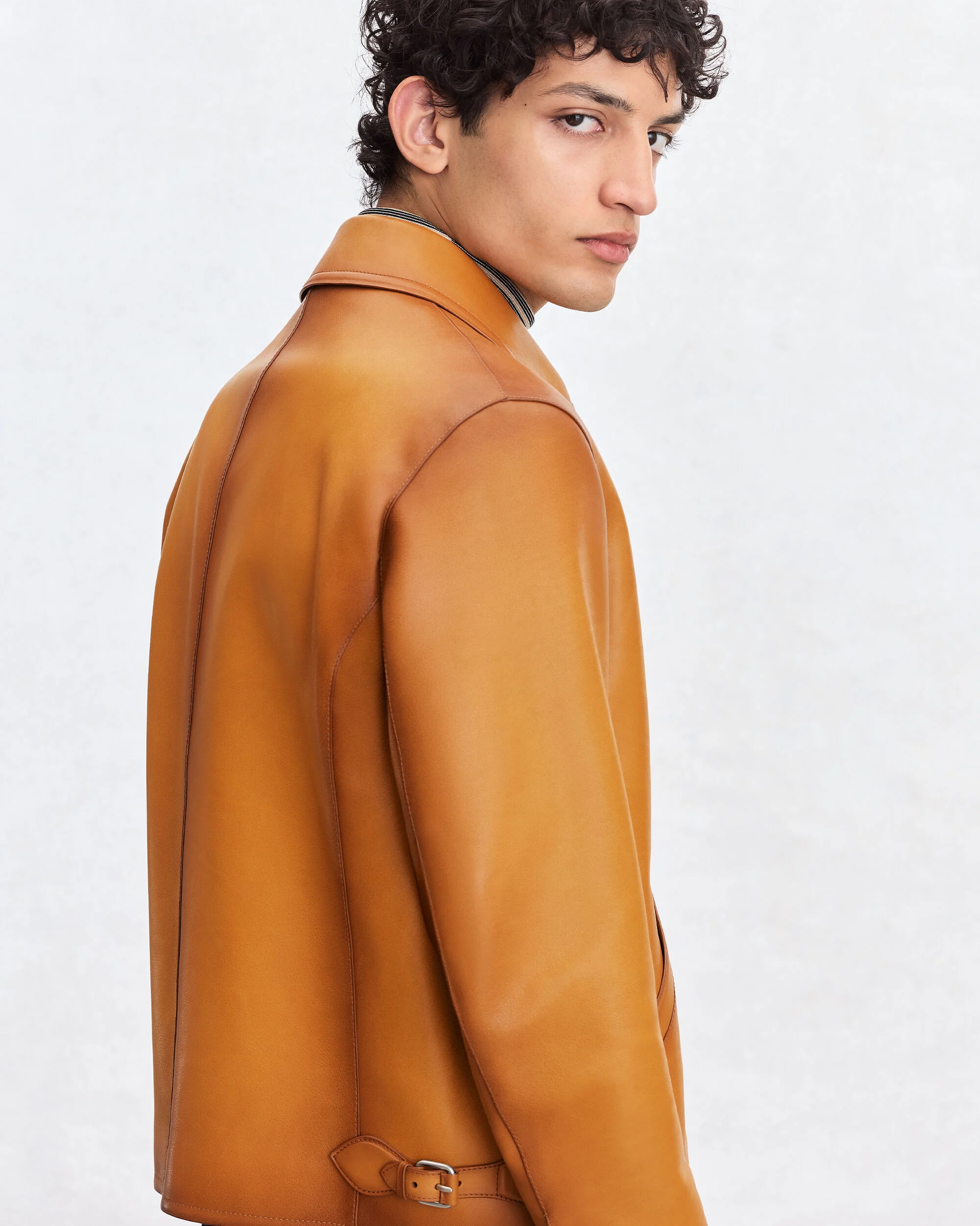 Blouson Un Jour en Cuir Patin&eacute;, Aquarelle Mustard, hi-res