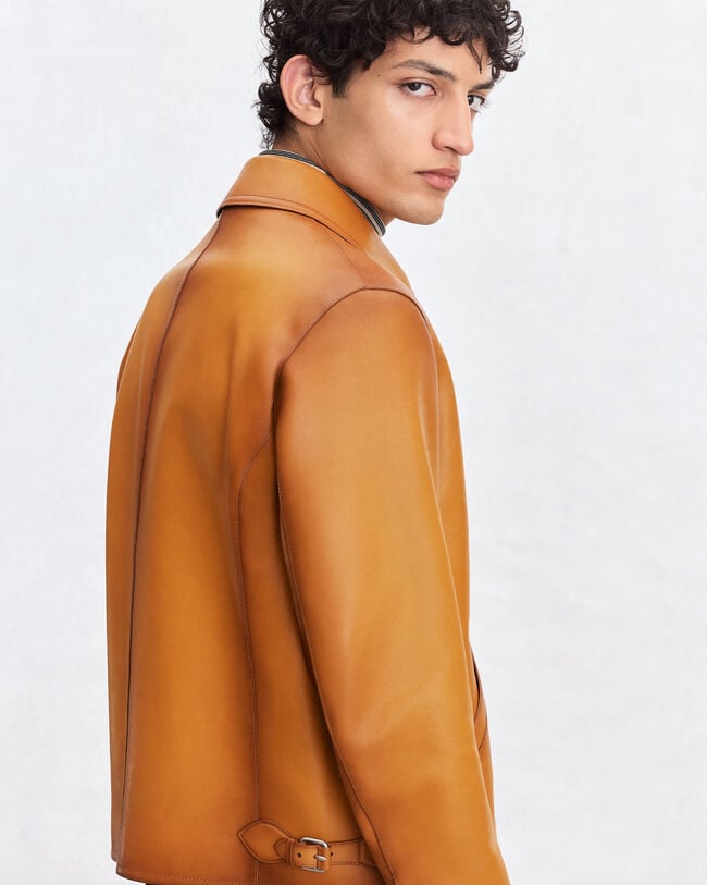 Blouson Un Jour en Cuir Patin&eacute;, Aquarelle Mustard, hi-res