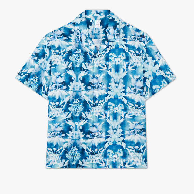 Linen & Cotton Printed Short Sleeves Shirt, CYANOTYPE INDIGO, hi-res 1