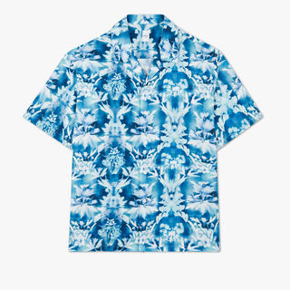 Linen & Cotton Printed Short Sleeves Shirt, CYANOTYPE INDIGO, hi-res