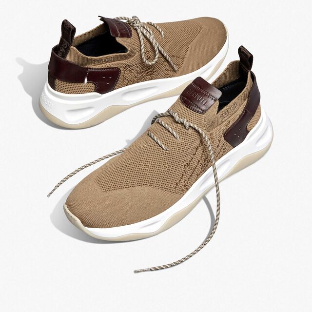 Sneaker Shadow En Scritto Knit Et Cuir, BEIGE, hi-res 7