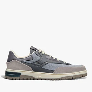 Playoff Suede Calf, Calf Leather And Textile Sneaker, ADRIATIC BLUE, hi-res