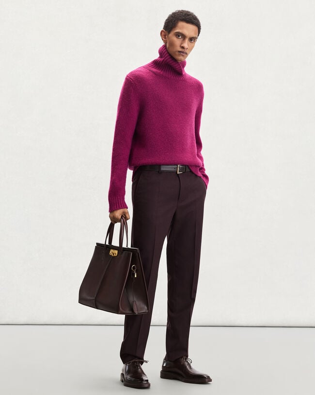 Col Roulé avec Détail Cuir Tressé, Purple Fushia, hi-res