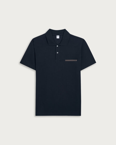 Pocket Polo with Leather Detail, Marine, hi-res