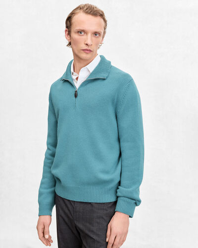 Leather Braiding Half-Zip, Teal Blue, hi-res