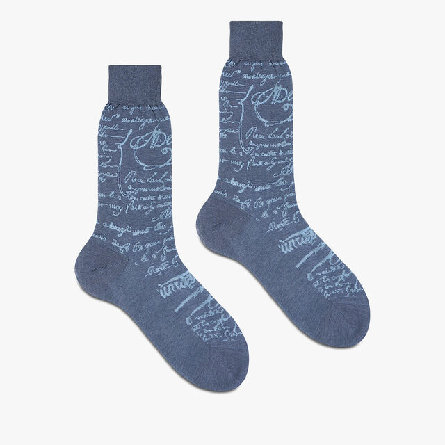 Chaussettes Scritto En Coton, BLEU CIEL, hi-res 2