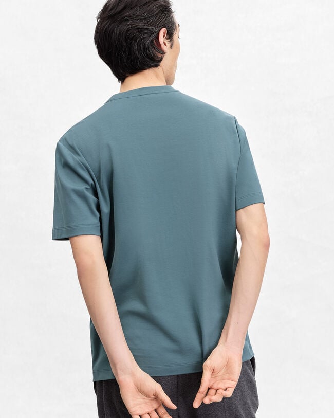 Pocket T-shirt with Leather Detail, Stone Blue, hi-res