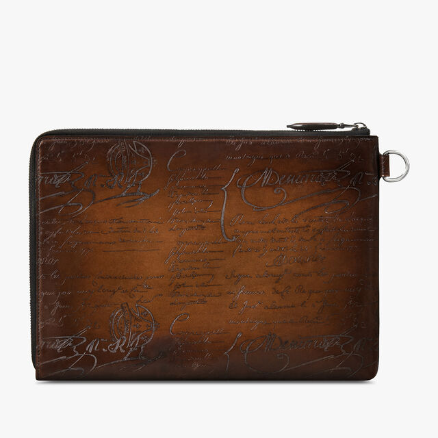 Nino GM Scritto Leather Clutch, CACAO INTENSO, hi-res 3