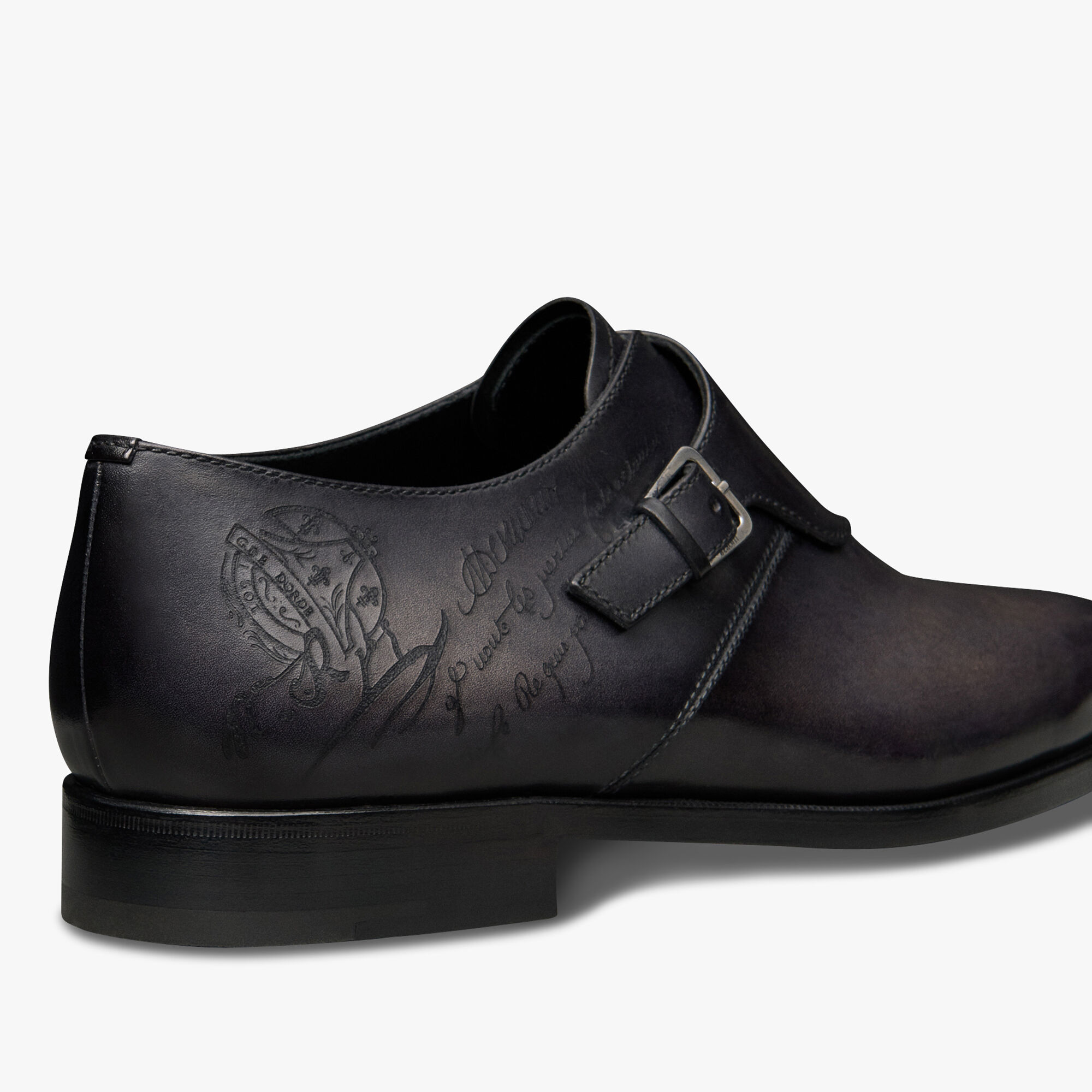 Scars Démesure Scritto Leather Monk Shoe, NERO GRIGIO, hi-res 5