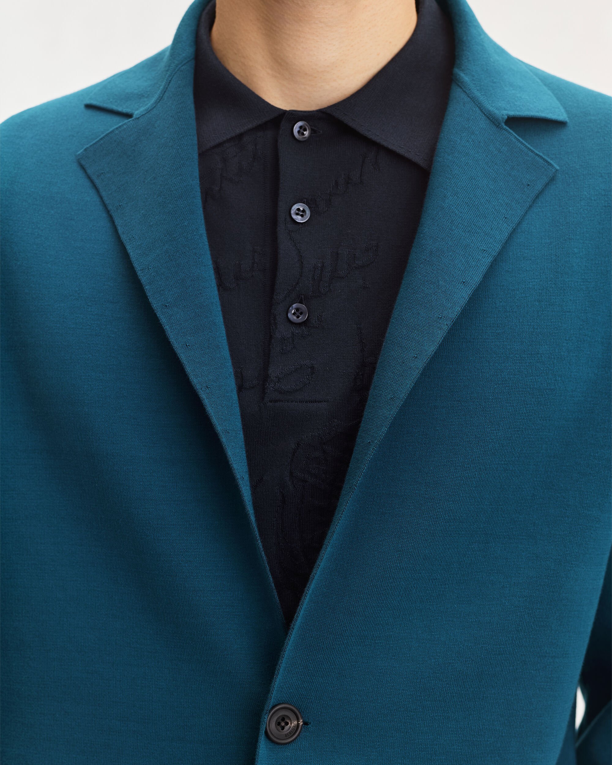 Double Face Knitted Jacket with Leather Detail, Nile Blue, hi-res