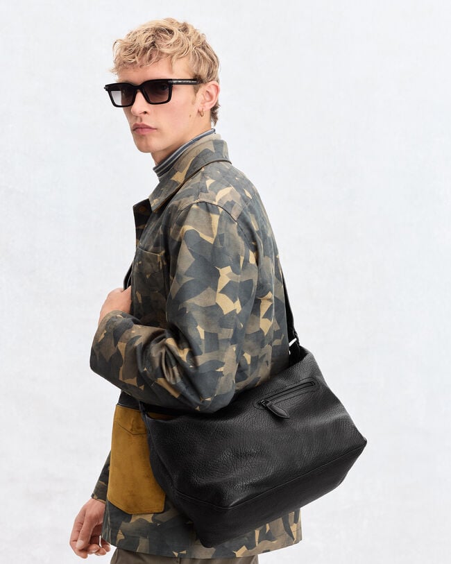 Toujours Soft Zipped Hobo Messenger, Deep Black, hi-res