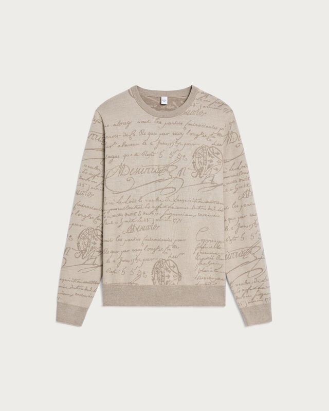 Scritto Pattern Crewneck, Woolly Beige, hi-res
