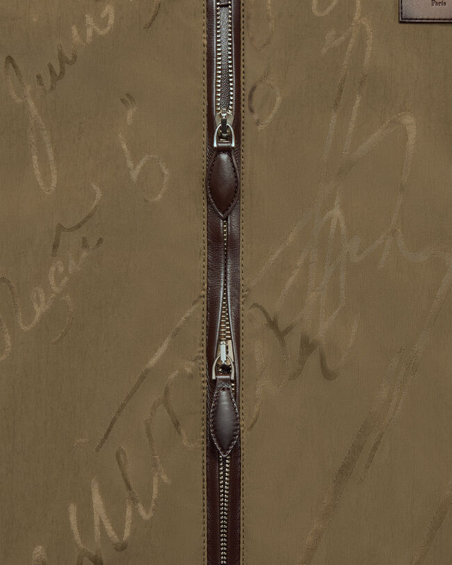 Scritto Pattern Hooded Blouson with Leather Details, Kaki, hi-res