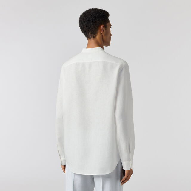 Linen Officer Collar Shirt, WHITE, hi-res 3