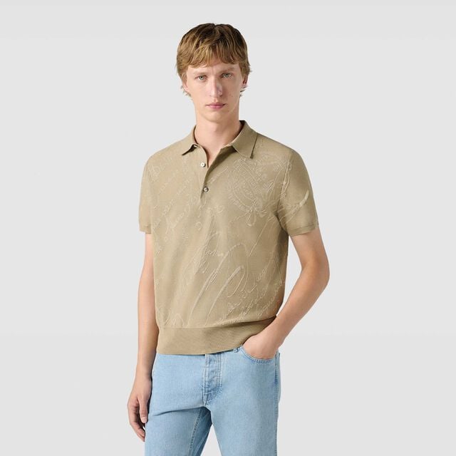 Cotton Silk Scritto Pique Polo, RIVER SAND, hi-res 2