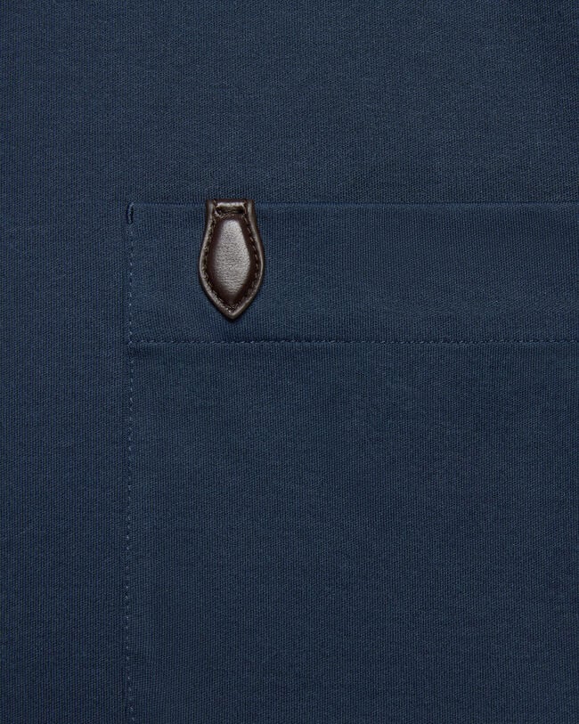 Pocket T-shirt with Leather Detail, Marine, hi-res