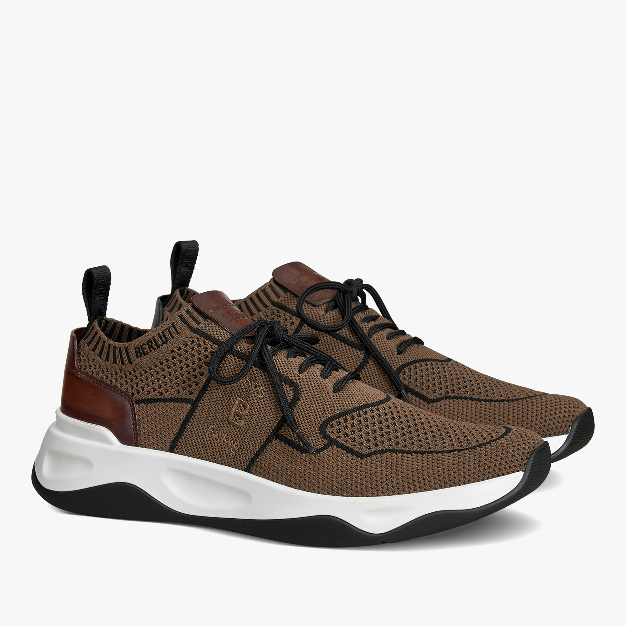 Shadow Knit And Leather Sneaker, KAKI, hi-res 2