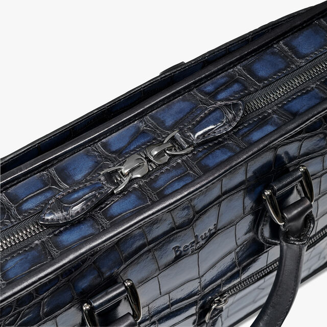 Un Jour Mini Alligator Leather Briefcase, NERO BLU, hi-res 6