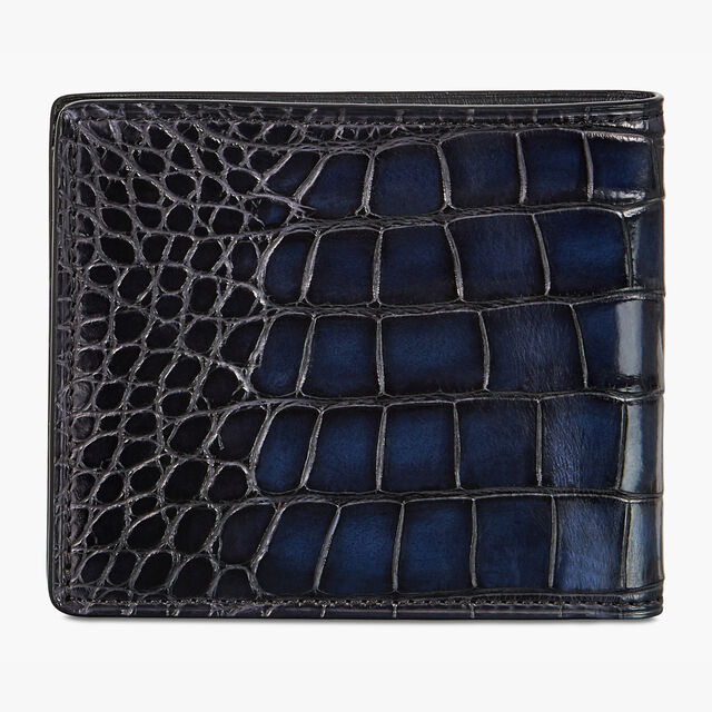 Makore Alligator Leather Compact Wallet, NERO BLU, hi-res 2