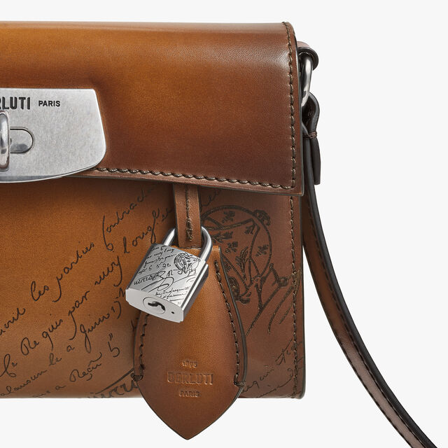 E'Mio Pouch On Strap In Scritto Leather, CACAO INTENSO, hi-res 7