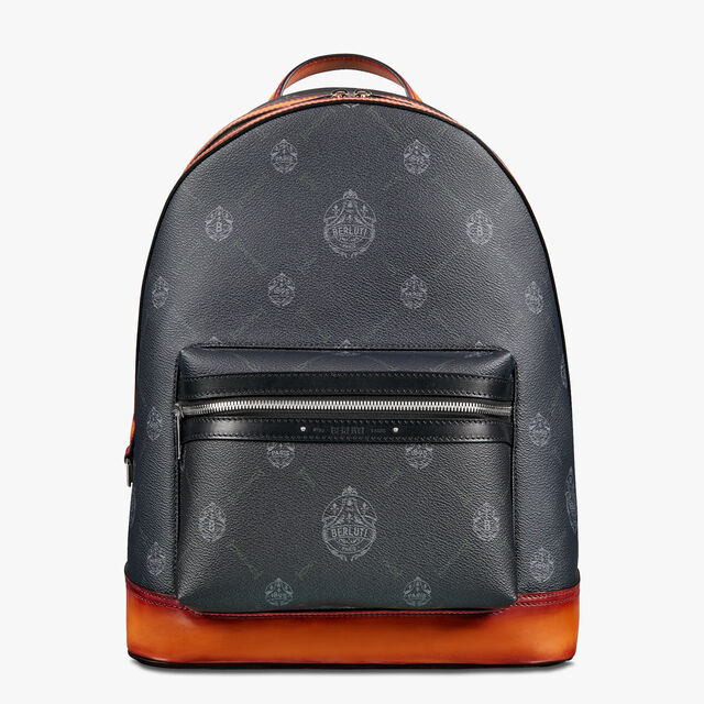 Explorer Medium Canvas And Leather Backpack, BLACK + NESPOLA ORANGE, hi-res