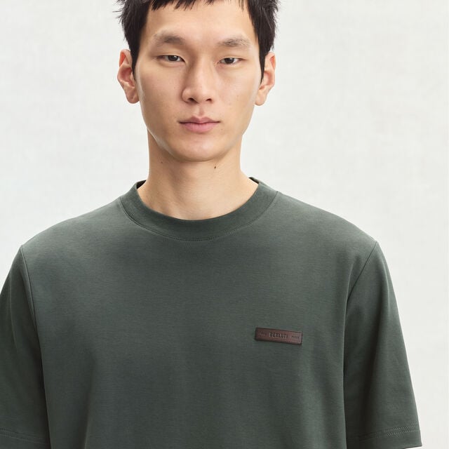 T-Shirt avec Détail en Cuir, DARK GREEN, hi-res 2