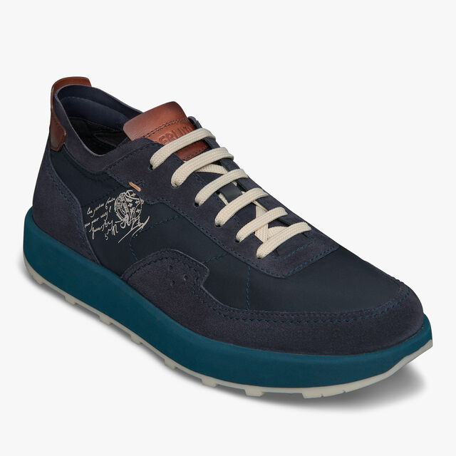 Light Track Suede Calf Leather and Nylon Sneaker, NAVY, hi-res 6